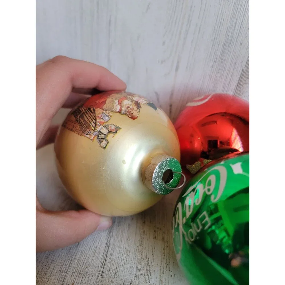 Vintage AS IS glass ball coke cola polar‎ bear ornament Xmas set unique